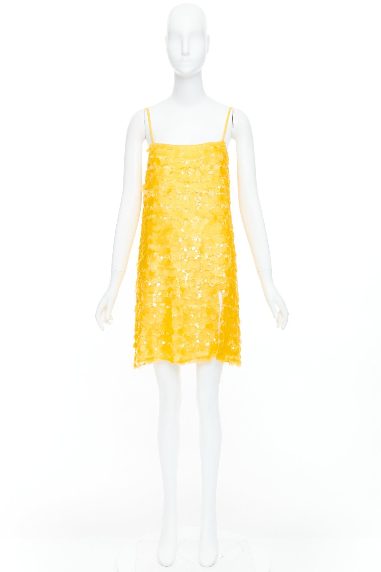 MIU MIU 2017 100% silk yellow multi pailette strappy slip mini dress  IT38 XS 4