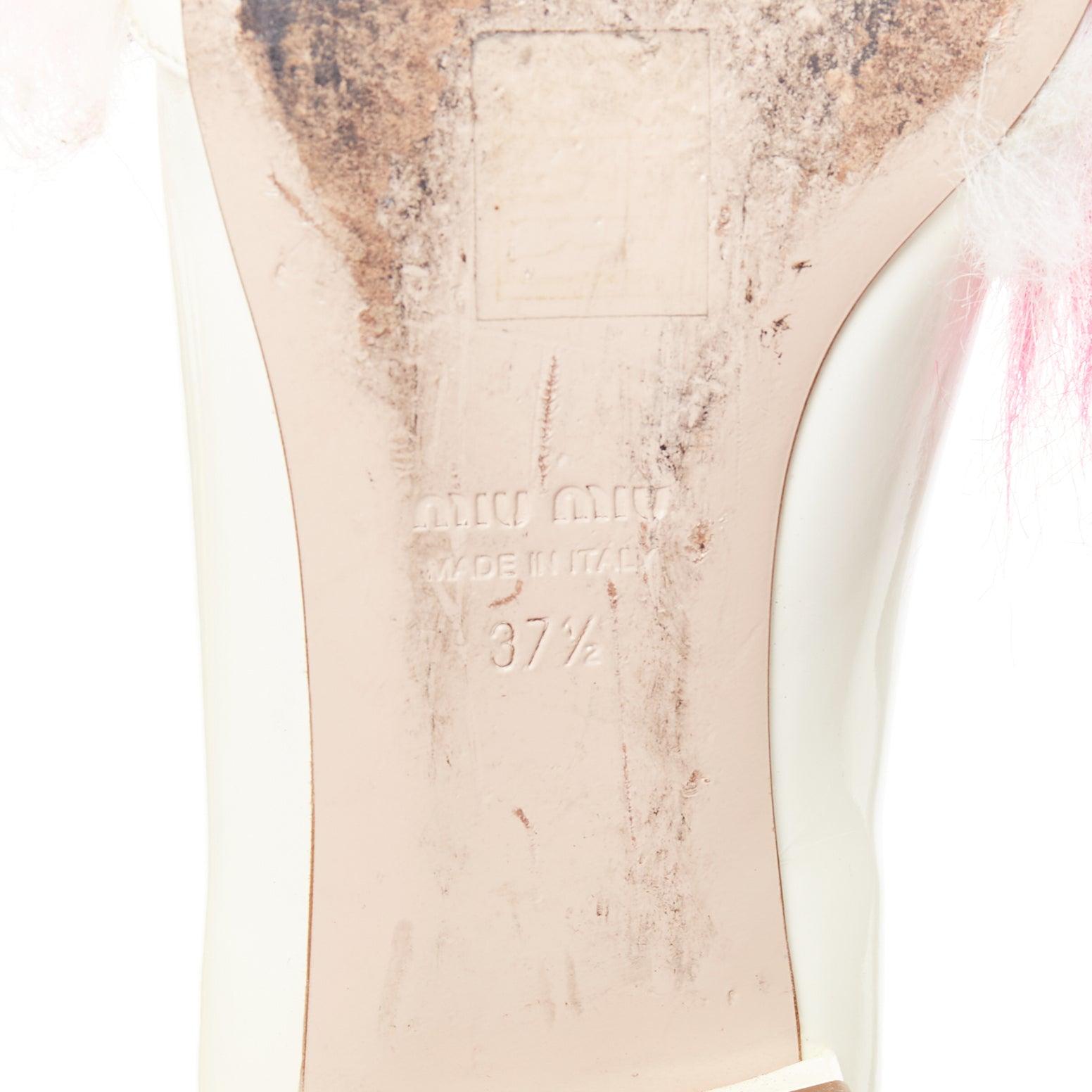 MIU MIU 2017 cream patent white pink faux fur buckle flats EU37.5 For Sale 5