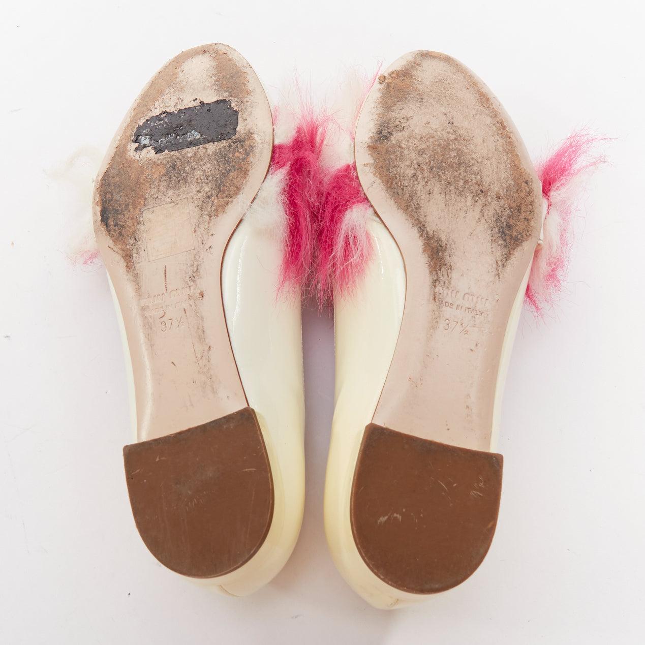 MIU MIU 2017 cream patent white pink faux fur buckle flats EU37.5 For Sale 6