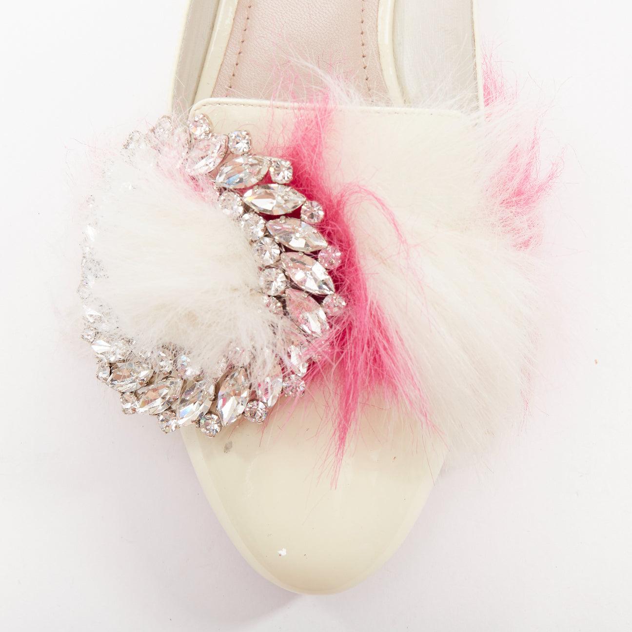 MIU MIU 2017 cream patent white pink faux fur buckle flats EU37.5 For Sale 1