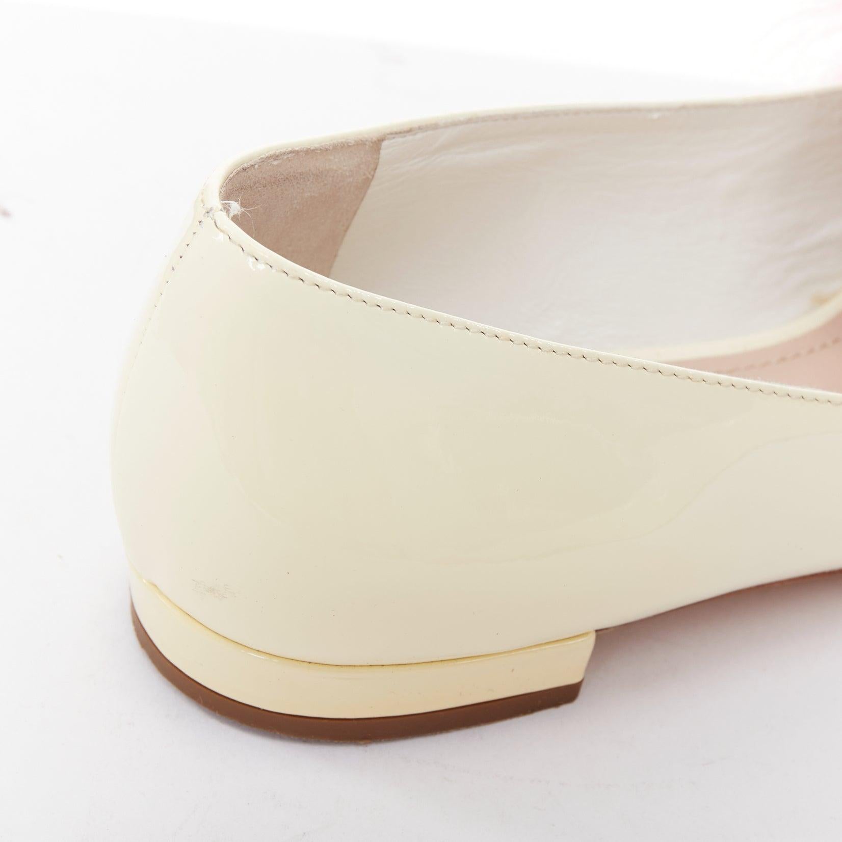MIU MIU 2017 cream patent white pink faux fur buckle flats EU37.5 For Sale 3