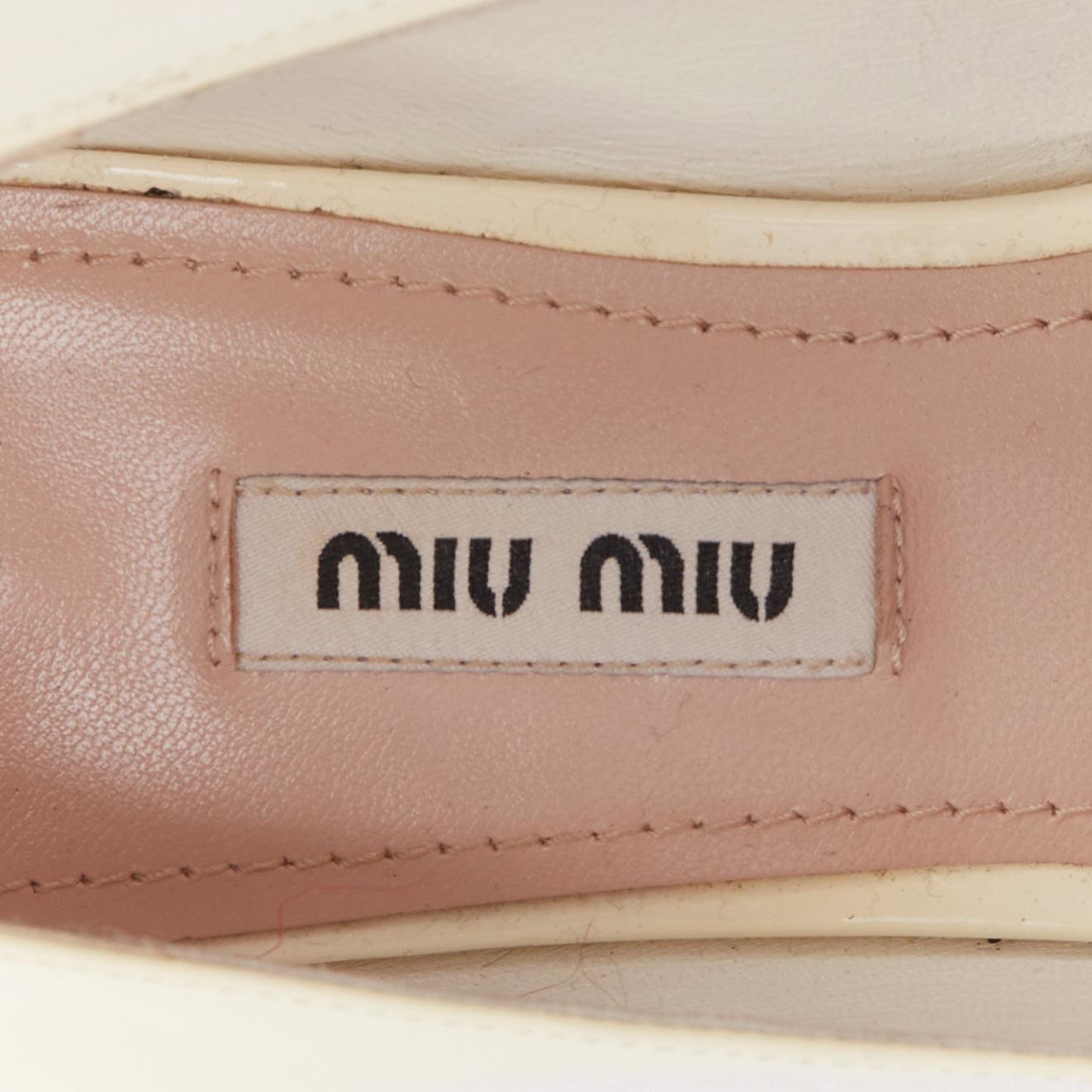 MIU MIU 2017 cream patent white pink faux fur buckle flats EU37.5 For Sale 4
