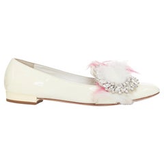 MIU MIU 2017 cream patent white pink faux fur buckle flats EU37.5