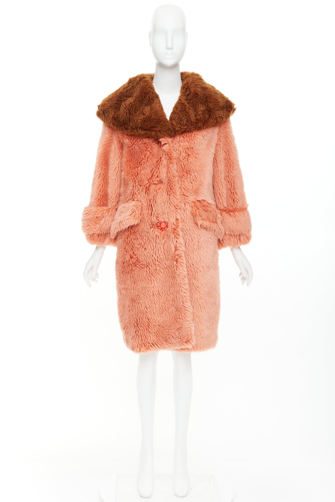 MIU MIU 2017 Runway brown XL flower button faux fur oversized coat IT36 XS in vendita 6