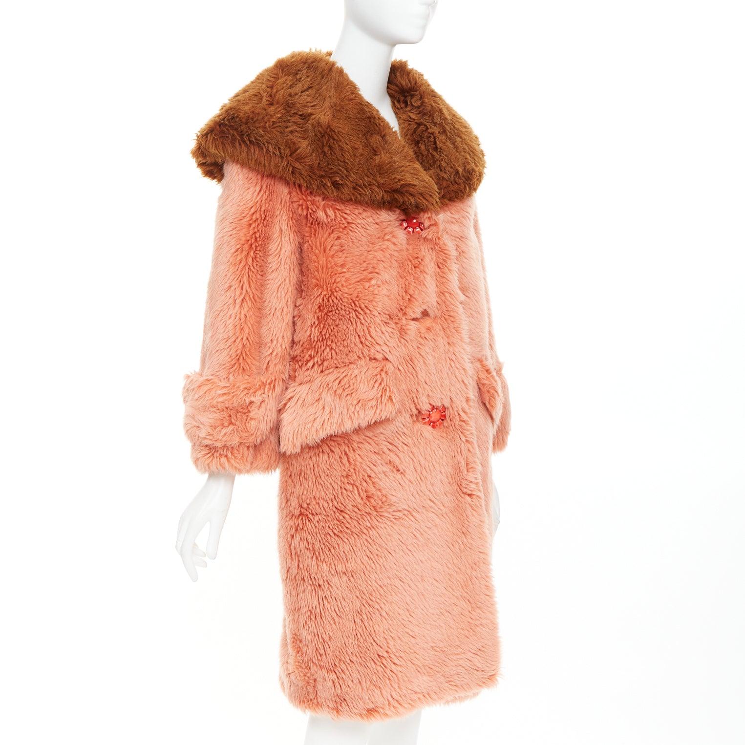 MIU MIU 2017 Runway brown XL flower button faux fur oversized coat IT36 XS In condizioni Nuovo in vendita a Hong Kong, NT