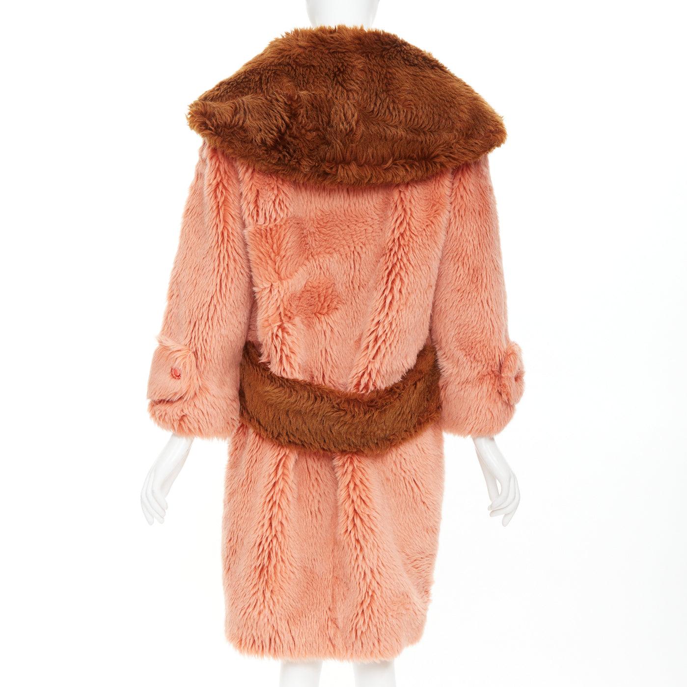 MIU MIU 2017 Runway brown XL flower button faux fur oversized coat IT36 XS in vendita 1