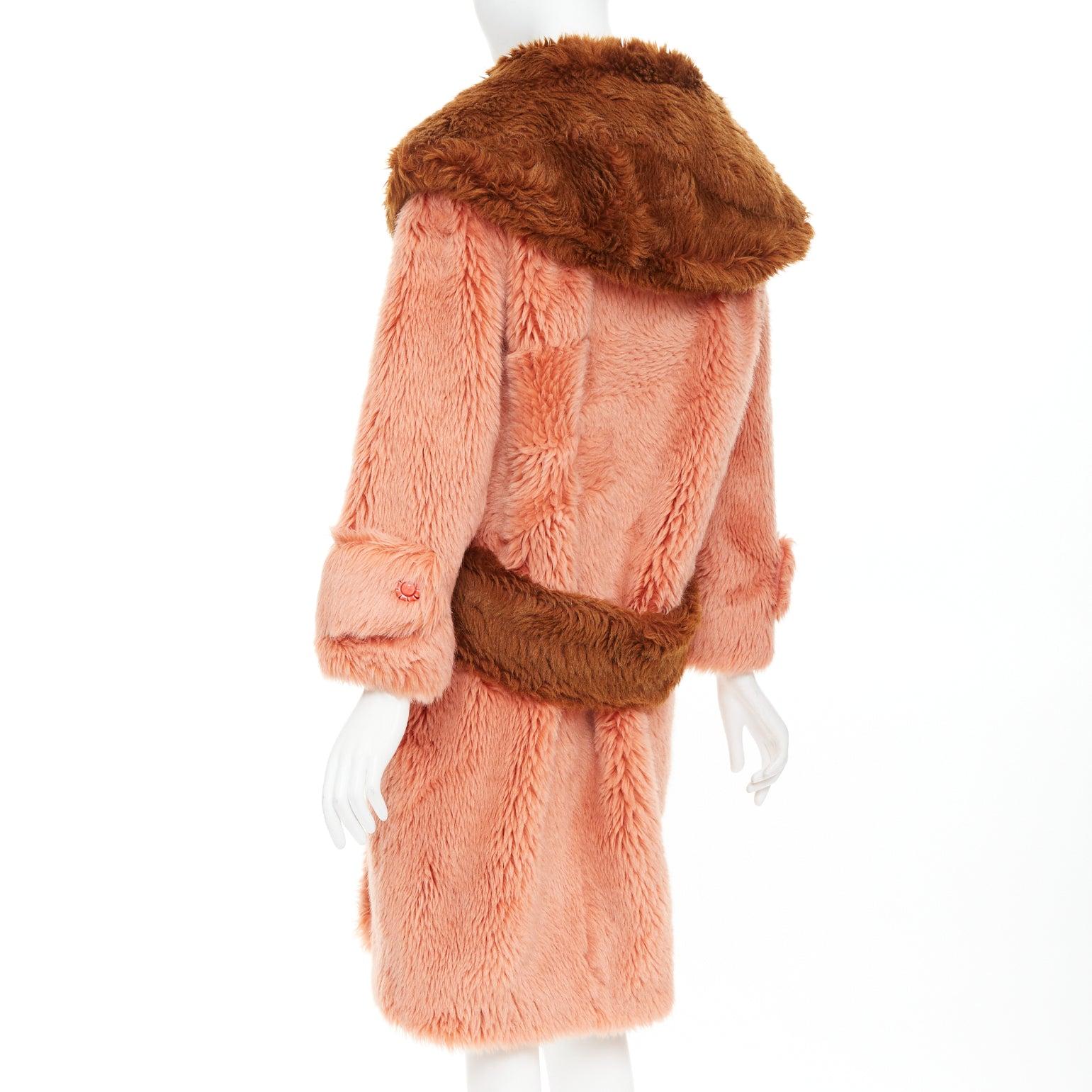 MIU MIU 2017 Runway brown XL flower button faux fur oversized coat IT36 XS in vendita 2