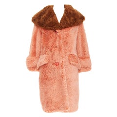 MIU MIU 2017 Runway brown XL flower button faux fur oversized coat IT36 XS