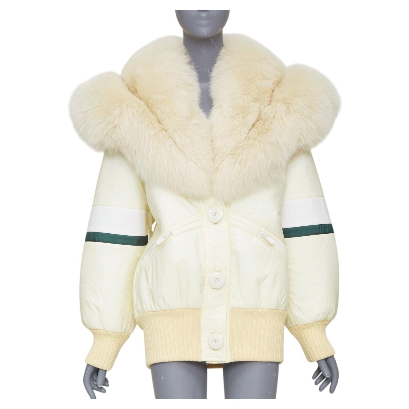 Pre-owned Miuccia Prada Miu Miu 2017 Runway Oversized Fur Collar Striped Down Puffer Bomber Jacket It36 In Beige