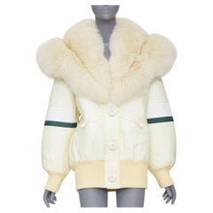 MIU MIU 2017 Runway oversized fur collar striped down puffer bomber jacket IT36