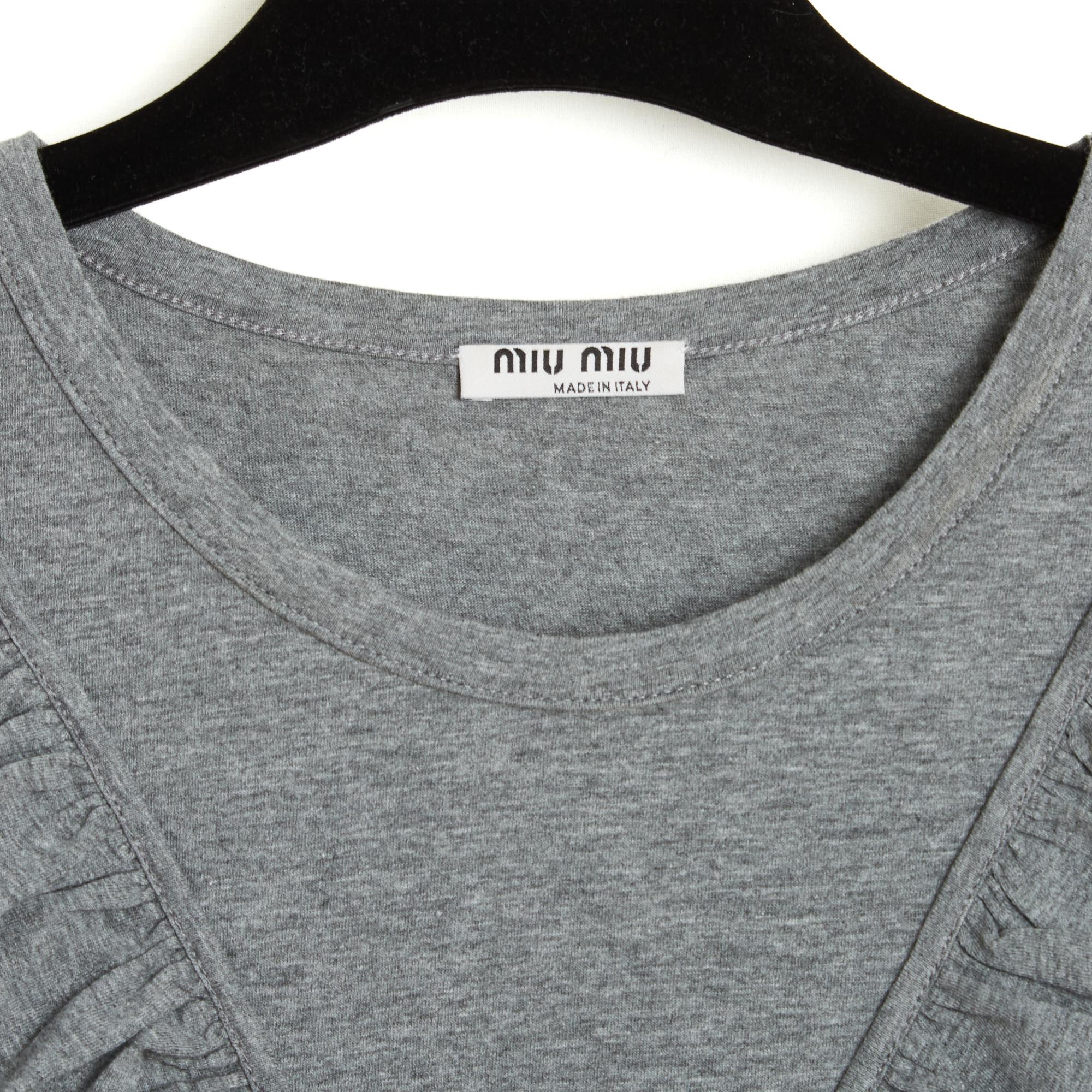 da uomo o donna Miu Miu 2017 Top gris FR38 Grey Jersey Ruffles T shirt Top UK10 US8 New in vendita