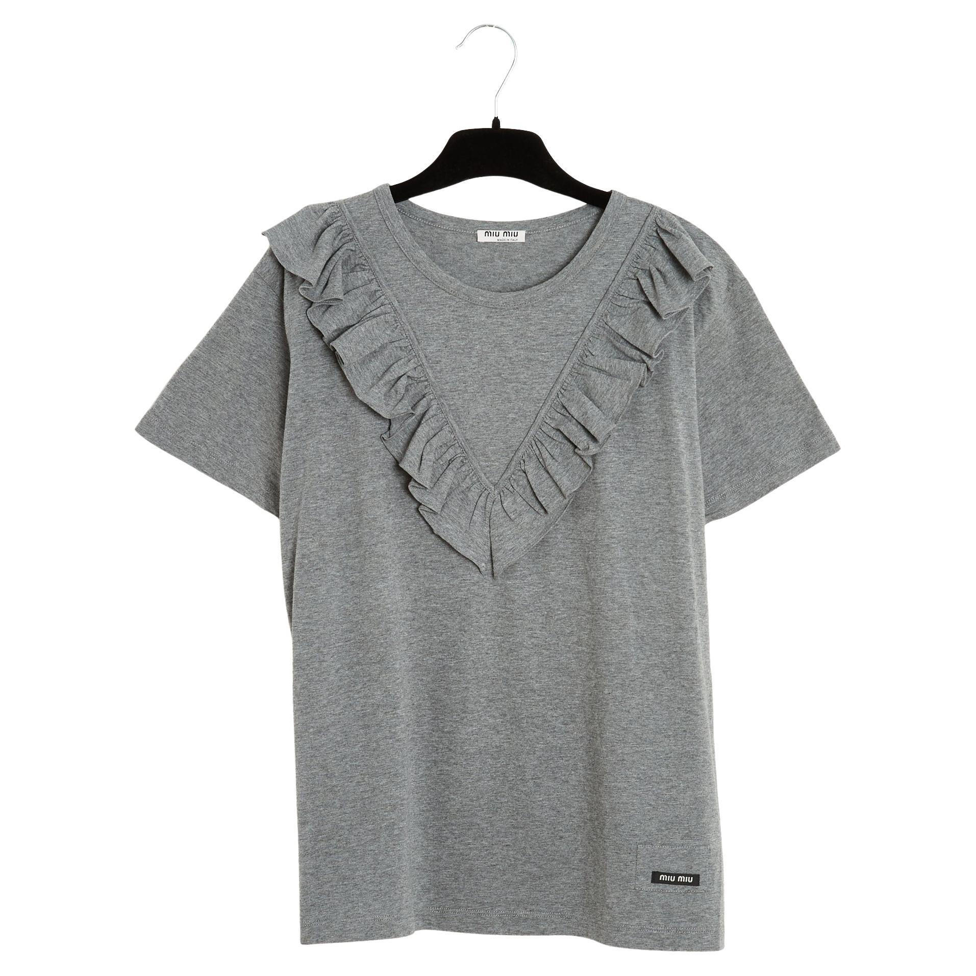 Miu Miu 2017 Top gris FR38 Grey Jersey Ruffles T shirt Top UK10 US8 New