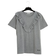 Miu 2017 Top gris FR38 Grau Jersey Rüschen T-Shirt Top UK10 US8 Neu
