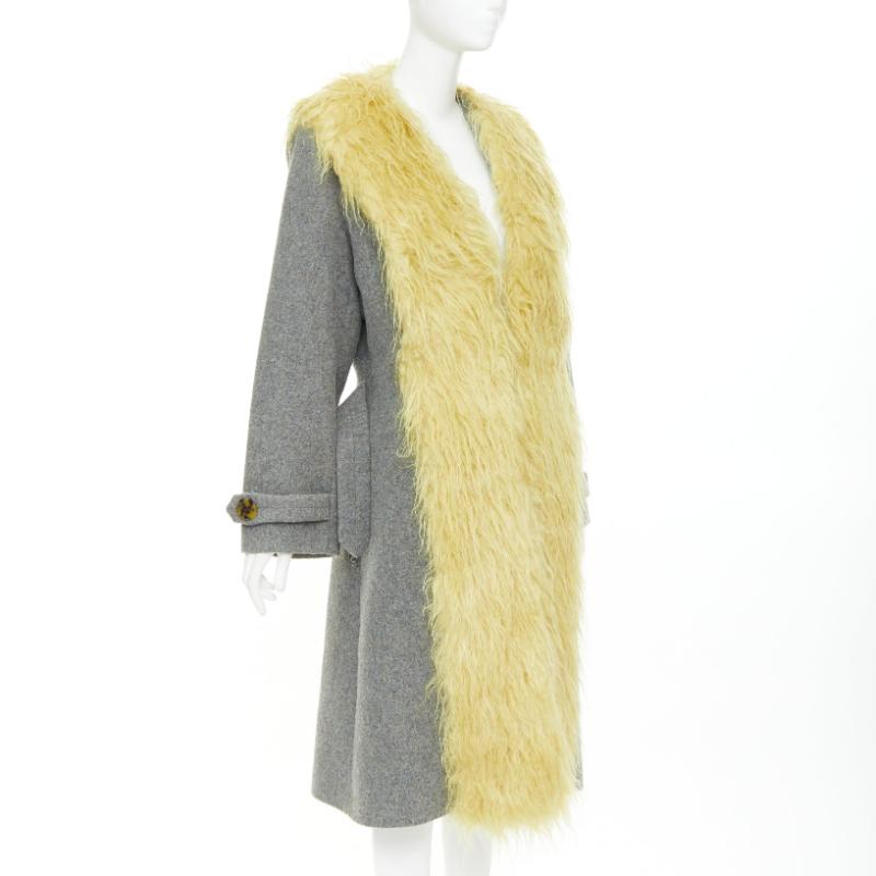MIU MIU 2017 yellow faux shaggy fur grey wool XL buttons coat IT38 XS im Zustand ��„Neu“ im Angebot in Hong Kong, NT
