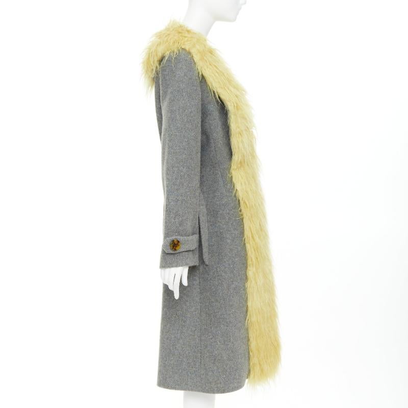 MIU MIU 2017 yellow faux shaggy fur grey wool XL buttons coat IT38 XS Damen im Angebot