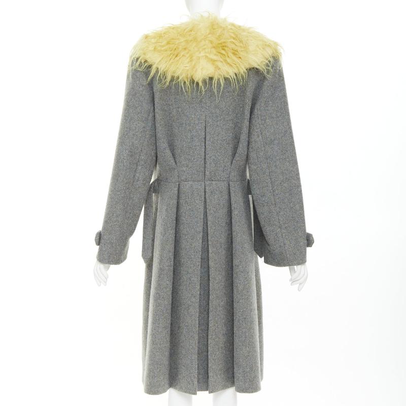 MIU MIU 2017 yellow faux shaggy fur grey wool XL buttons coat IT38 XS im Angebot 1