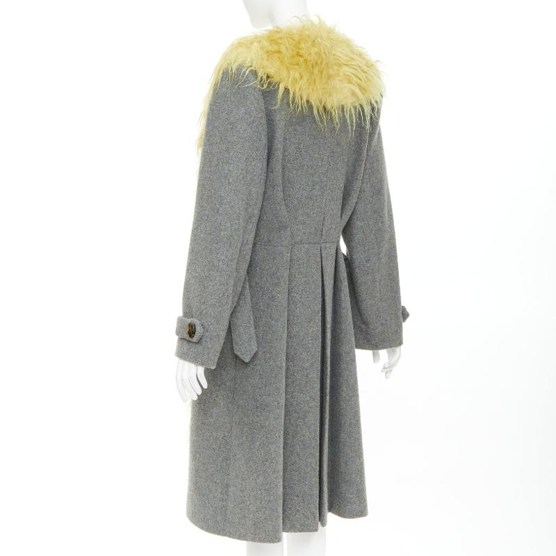 MIU MIU 2017 yellow faux shaggy fur grey wool XL buttons coat IT38 XS im Angebot 2