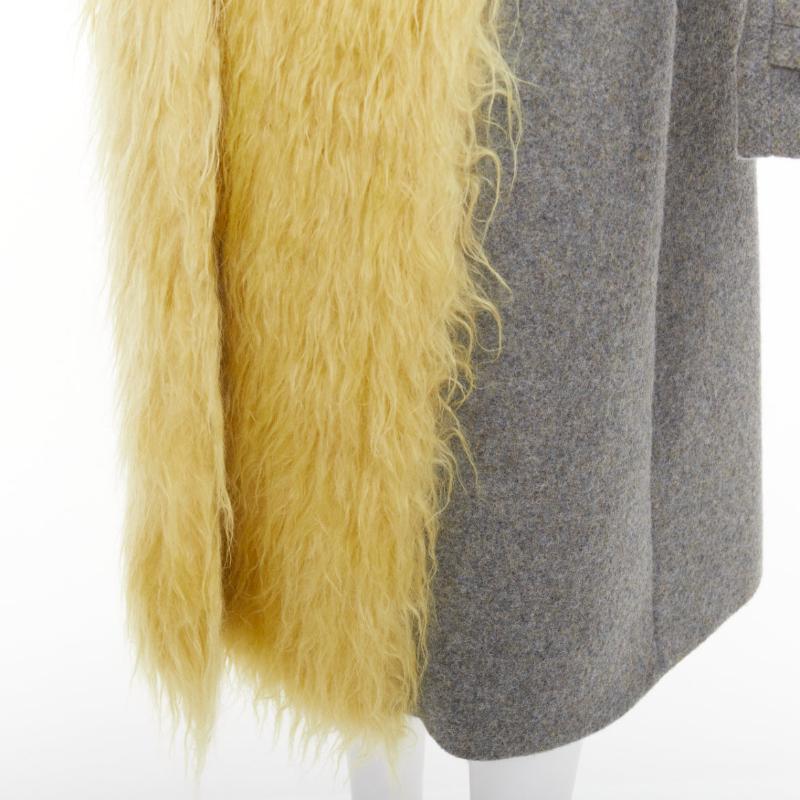 MIU MIU 2017 yellow faux shaggy fur grey wool XL buttons coat IT38 XS im Angebot 3