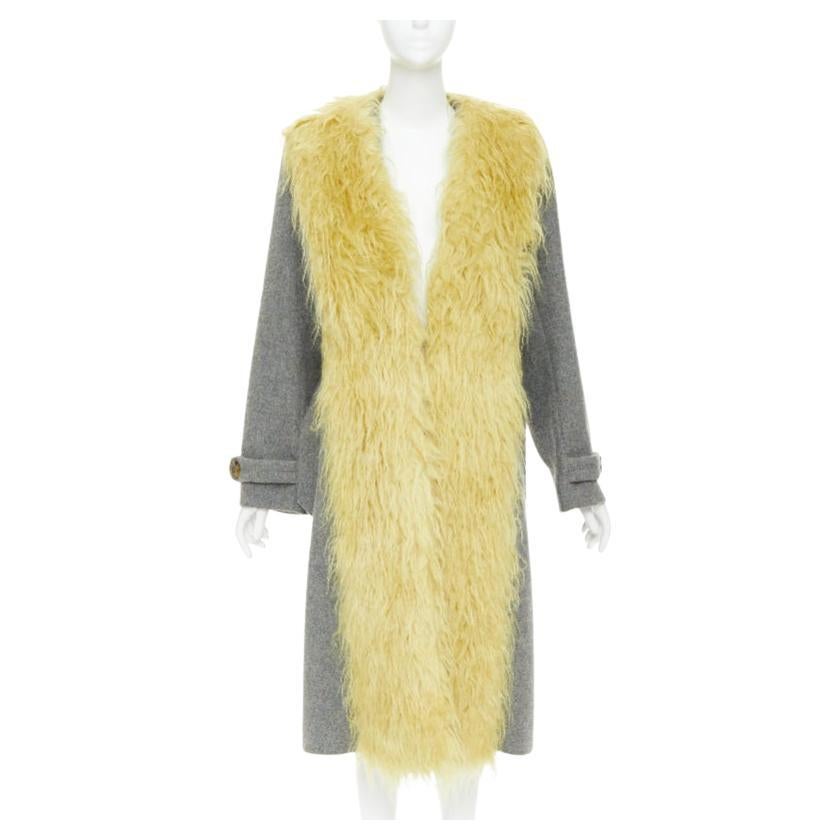 MIU MIU 2017 yellow faux shaggy fur grey wool XL buttons coat IT38 XS