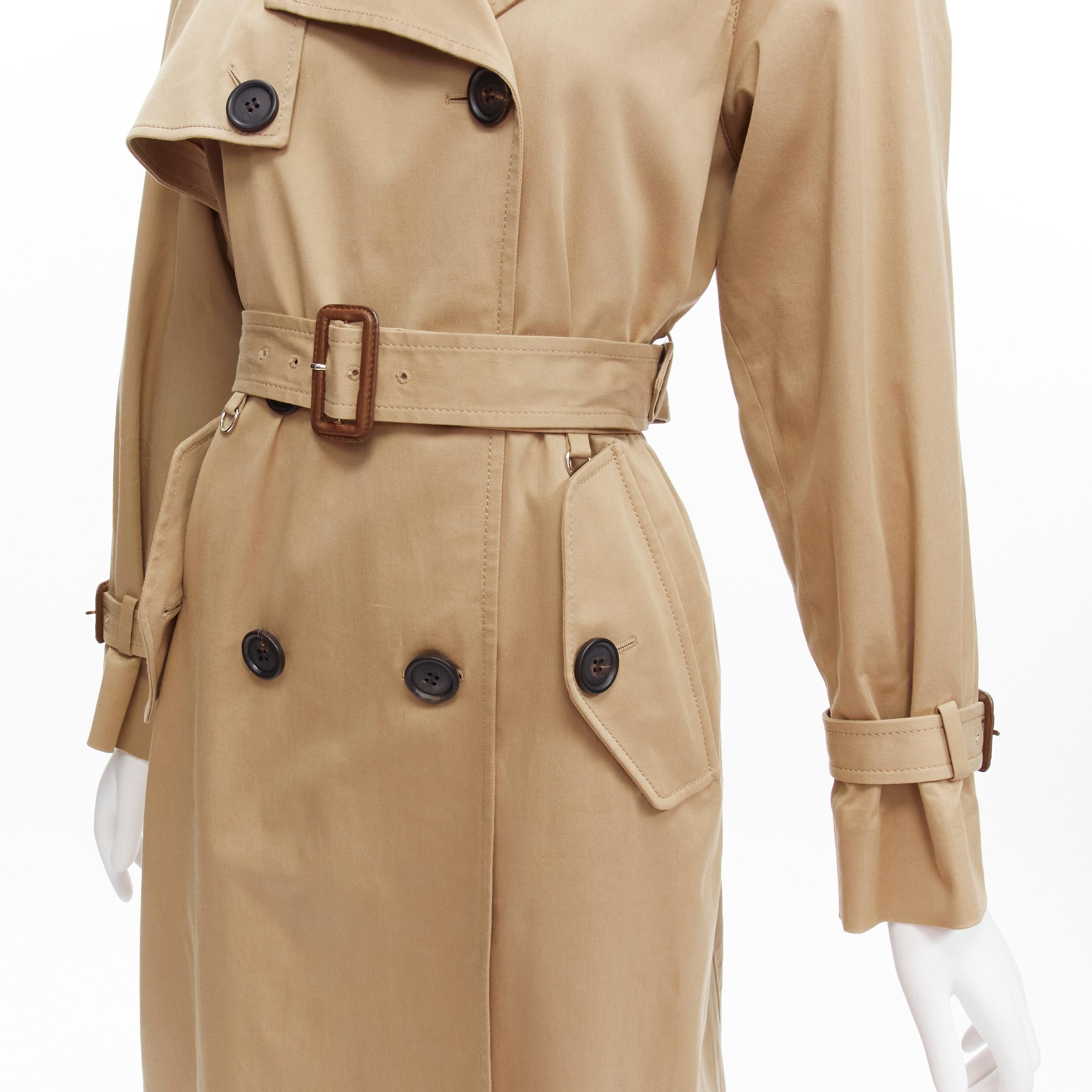 MIU MIU 2018 khaki cotton blend classic double breasted belted trench coat IT36 XXS
Reference: TGAS/D00117
Brand: Miu Miu
Designer: Miuccia Prada
Collection: 2018
Material: Cotton, Elastane
Color: Brown
Pattern: Solid
Closure: Button
Lining: Black