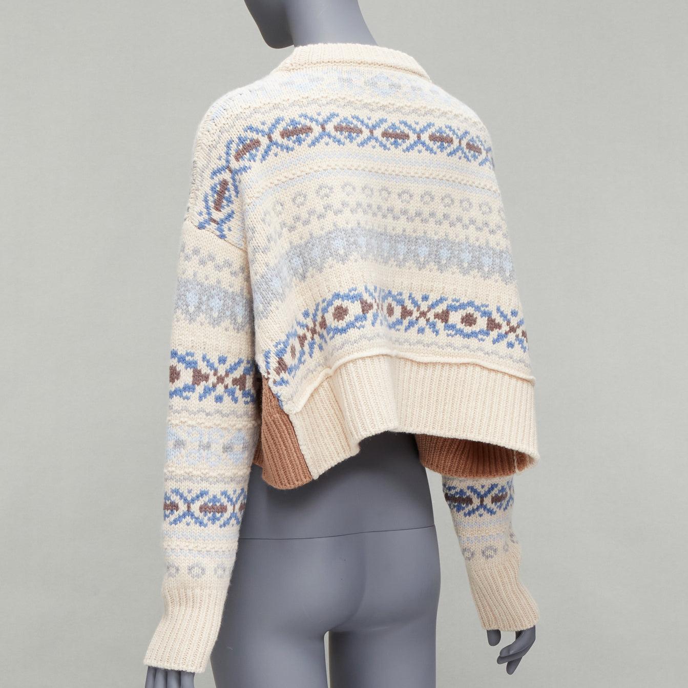 MIU MIU 2018 Cropped Fair Isle Jumper beige blue patterned knitted top IT38 XS In Excellent Condition In Hong Kong, NT