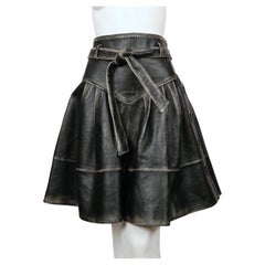 Miu Miu 2018 Distressed Black Leather RUNWAY Skirt with Belt