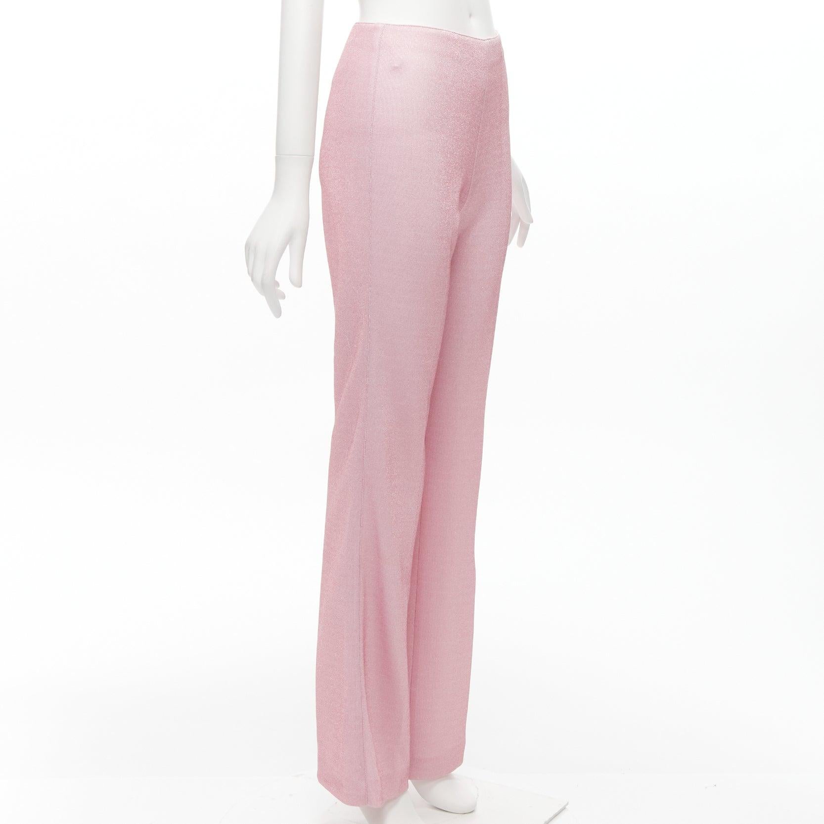 Beige MIU MIU 2018 metallic pink lurex minimal high waisted flare pants IT38 XS For Sale