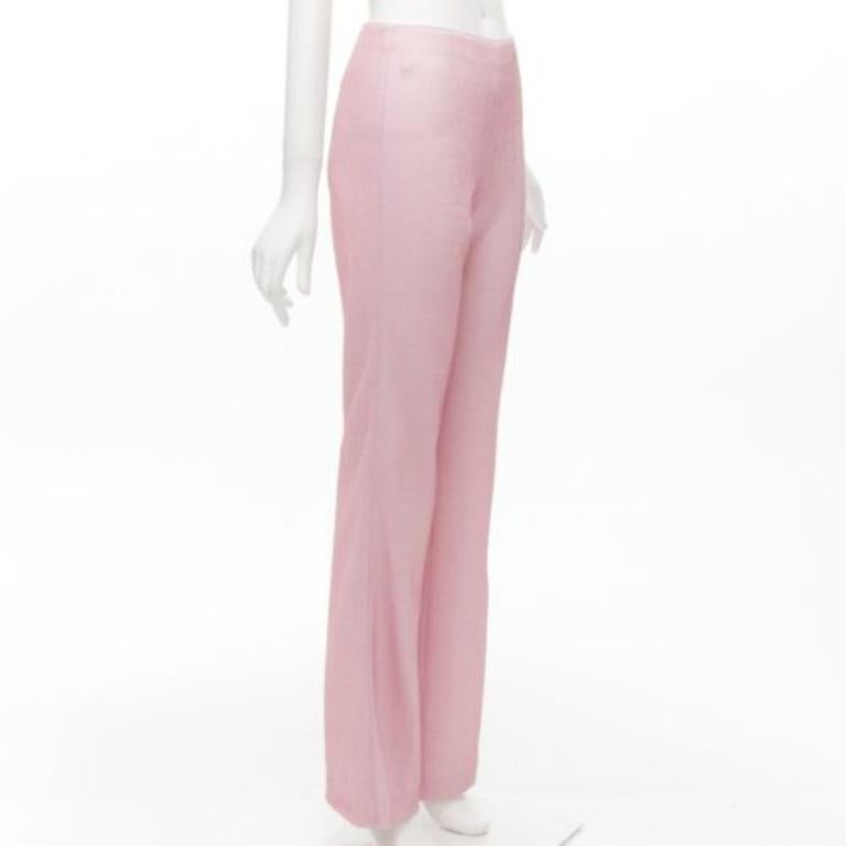 Beige MIU MIU 2018 metallic pink lurex minimal high waisted flare pants IT38 XS
