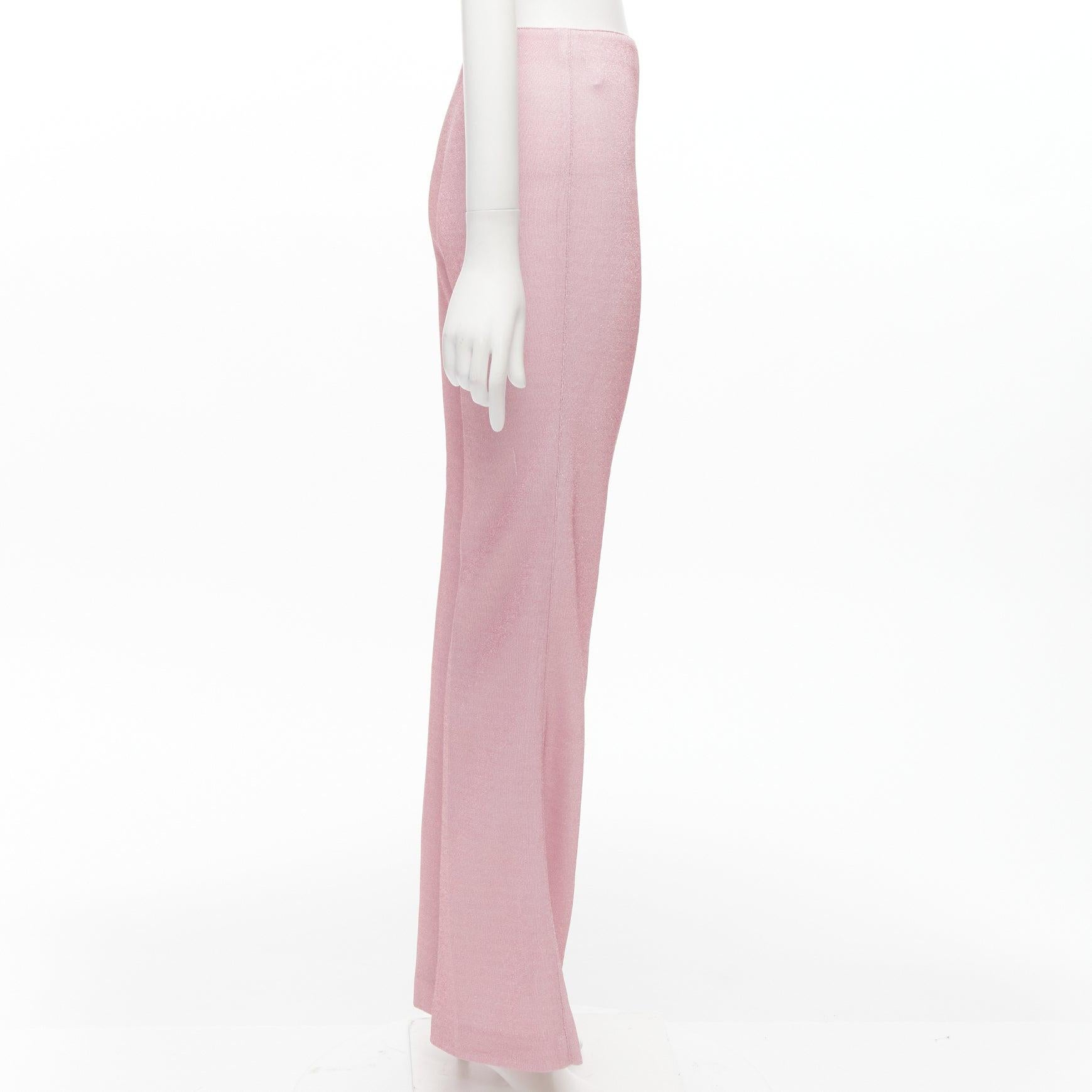 MIU MIU 2018 metallic pink lurex minimal high waisted flare pants IT38 XS In Excellent Condition For Sale In Hong Kong, NT