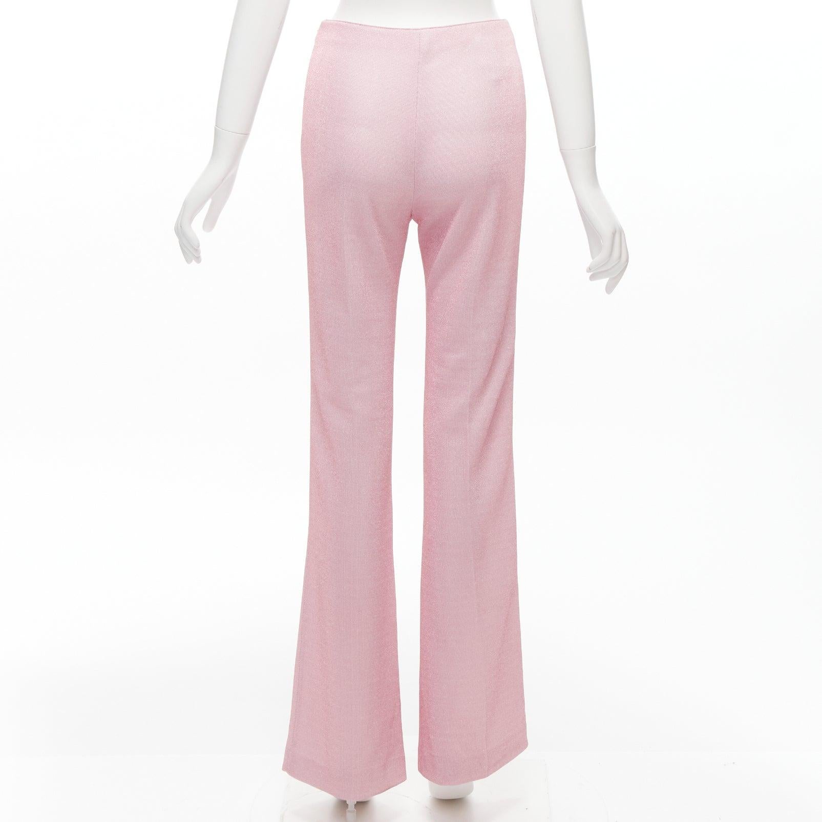 Women's MIU MIU 2018 metallic pink lurex minimal high waisted flare pants IT38 XS For Sale