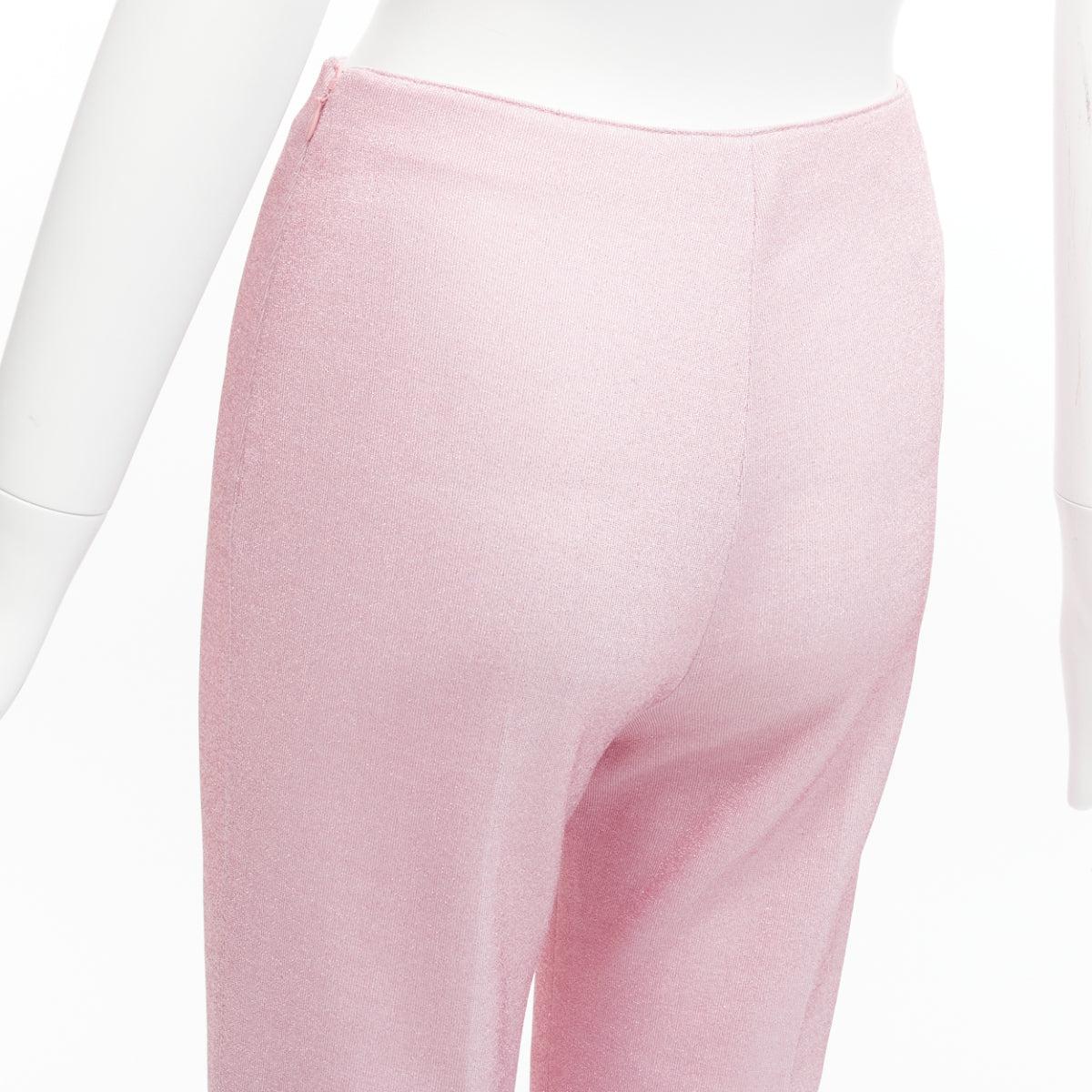 MIU MIU 2018 metallic pink lurex minimal high waisted flare pants IT38 XS For Sale 2