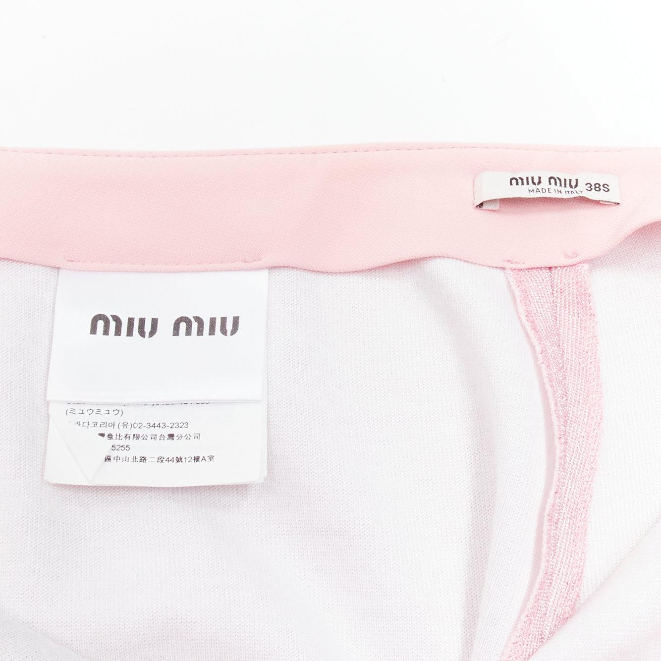 MIU MIU 2018 metallic pink lurex minimal high waisted flare pants IT38 XS For Sale 3