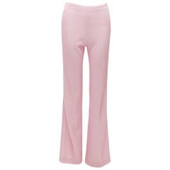 MIU MIU 2018 Pantalones acampanados de cintura alta mínima de lúrex rosa metalizado IT38 XS