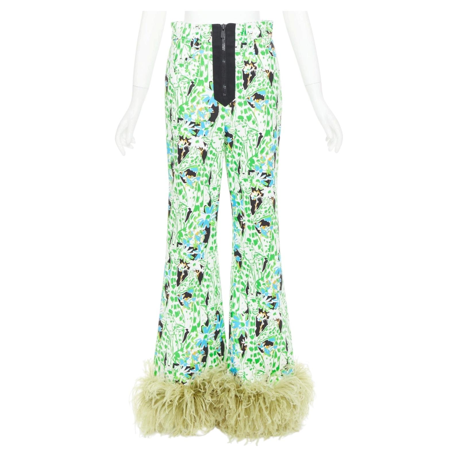MIU MIU 2018 Runway Druck Feder Saum ausgestellte Hose IT40 S Natalie Portman im Angebot