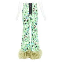 MIU MIU 2018 Runway print feather hem flared pants IT40 S Natalie Portman
