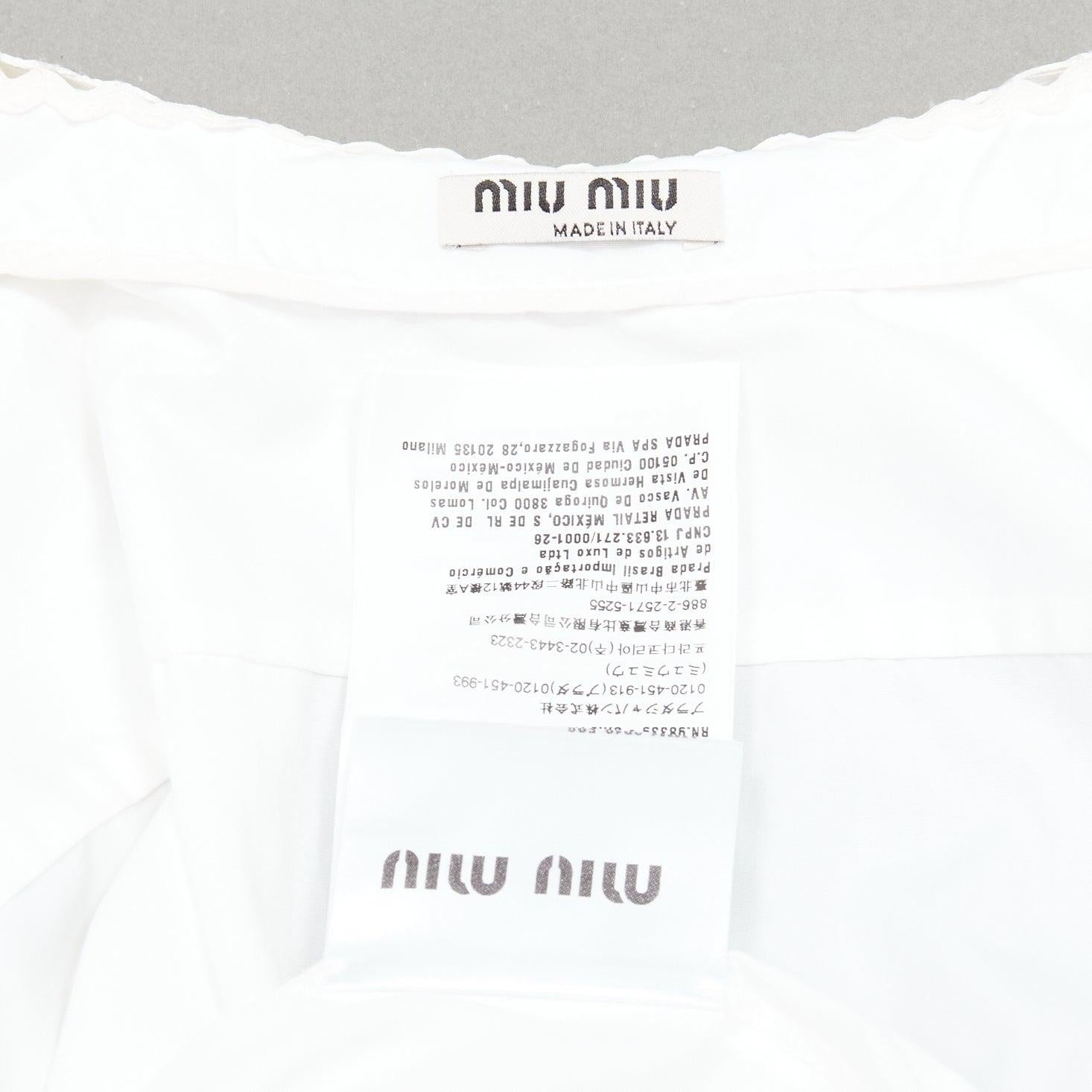 MIU MIU 2018 white ruffle crystal button cropped Victorian shirt IT38 XS For Sale 5
