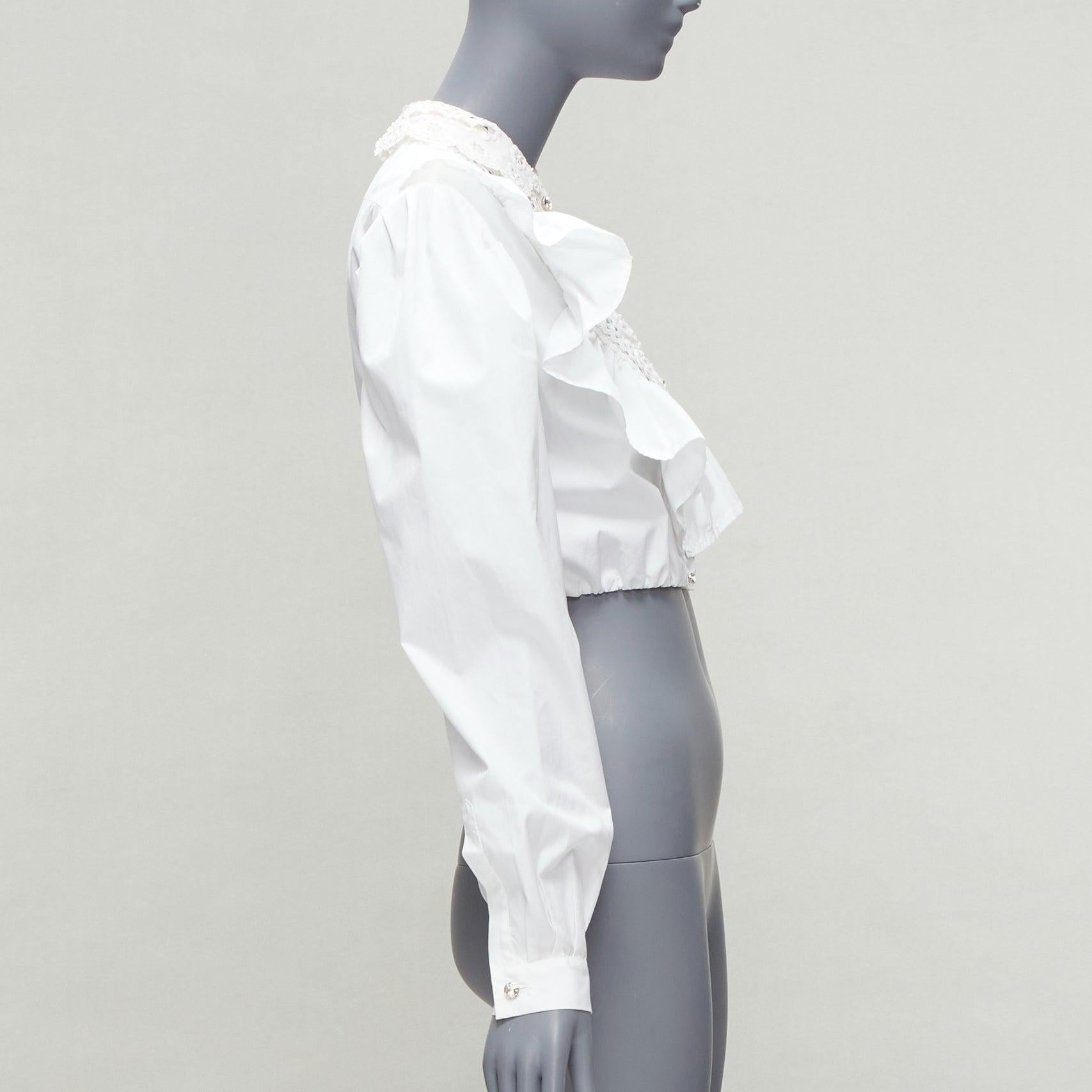 MIU MIU 2018 blanc volant cristal bouton chemise victorienne cropped IT38 XS Pour femmes en vente