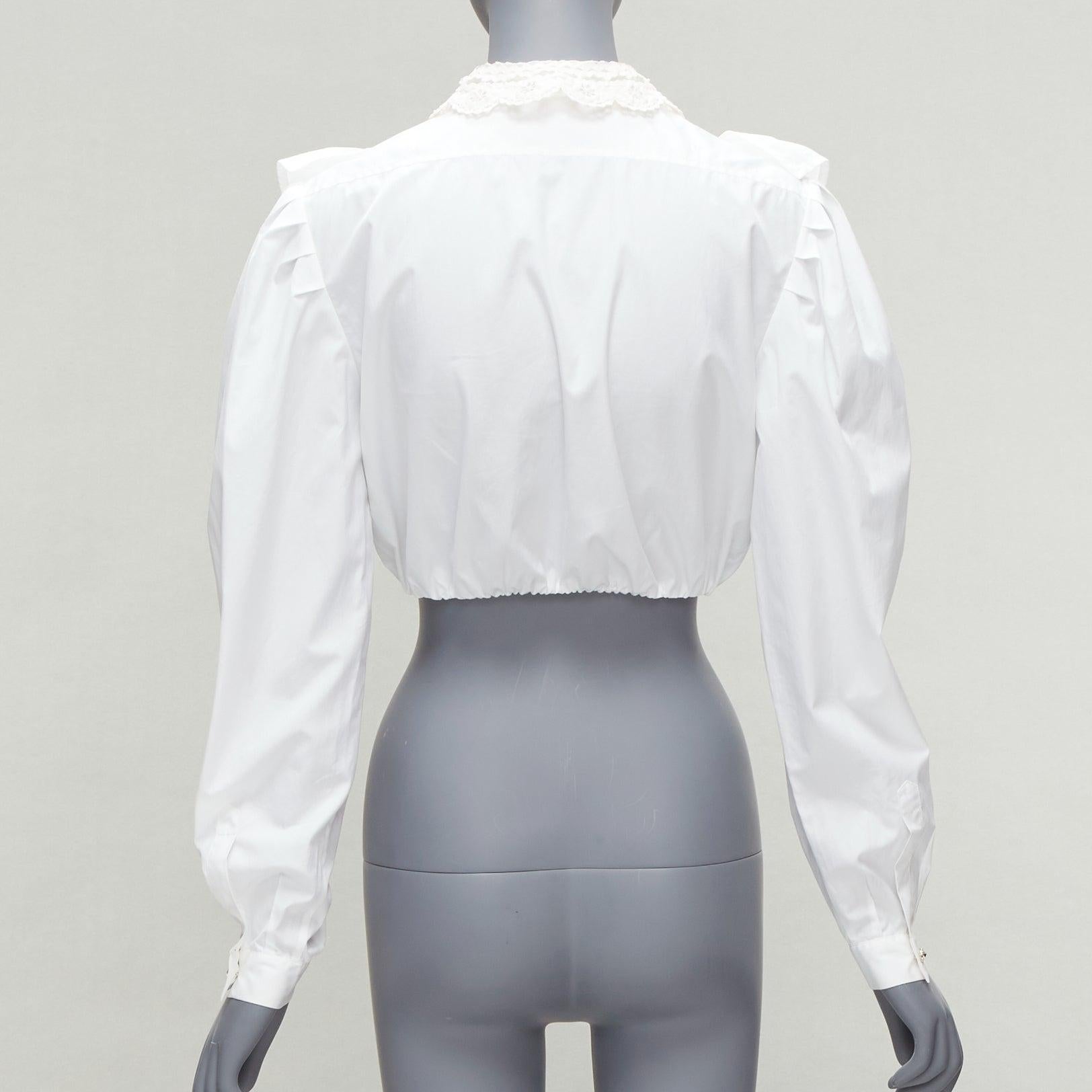 MIU MIU 2018 white ruffle crystal button cropped Victorian shirt IT38 XS For Sale 1