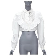 MIU MIU 2018 white ruffle crystal button cropped Victorian shirt IT38 XS
