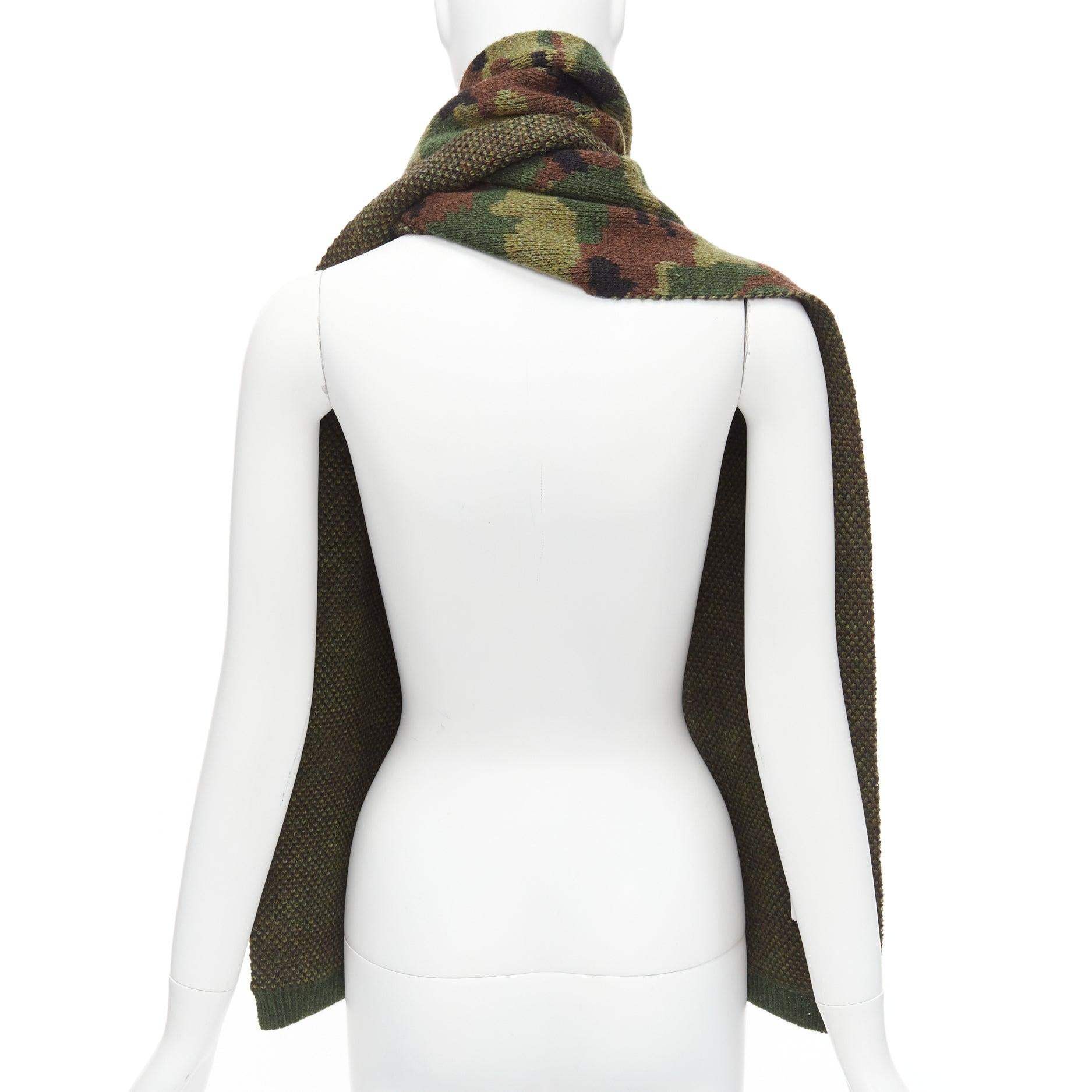 Women's MIU MIU 2019 100% virgin woo green brown camouflage jacquard long scarf For Sale