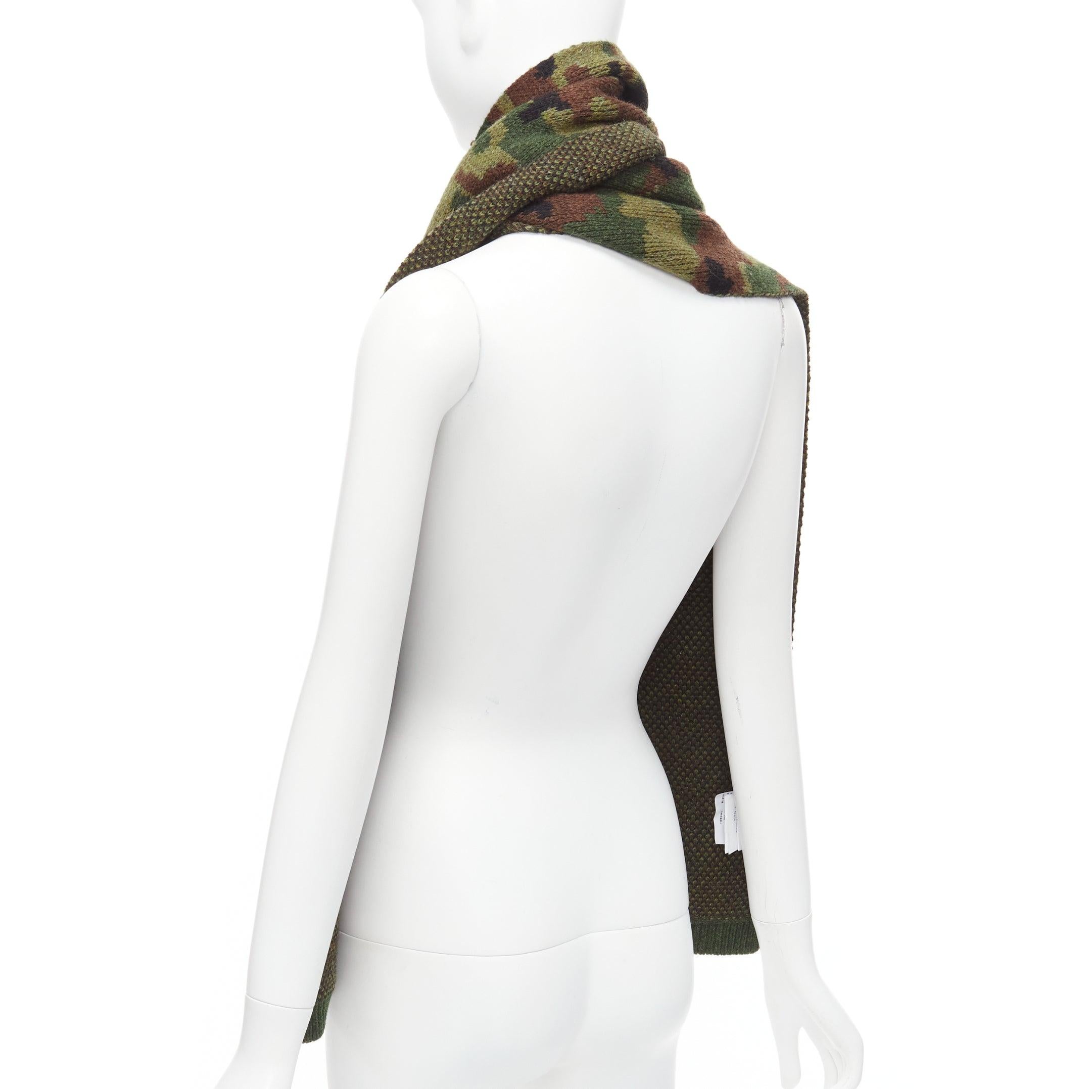 MIU MIU 2019 100% virgin woo green brown camouflage jacquard long scarf For Sale 1