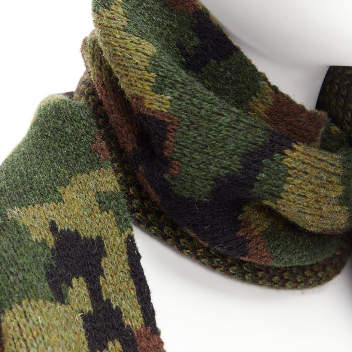 MIU MIU 2019 100% virgin woo green brown camouflage jacquard long scarf For Sale 3