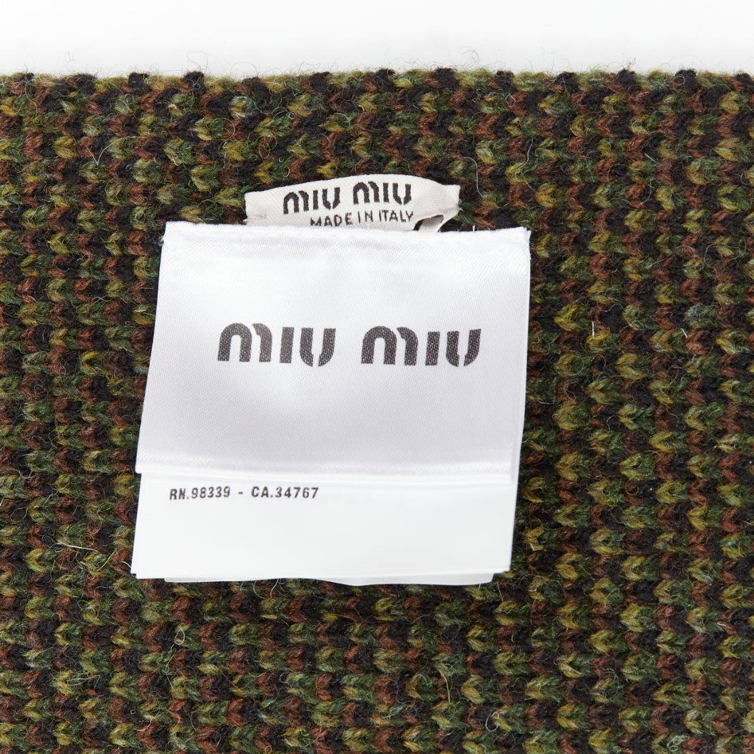 MIU MIU 2019 100% virgin woo green brown camouflage jacquard long scarf For Sale 4