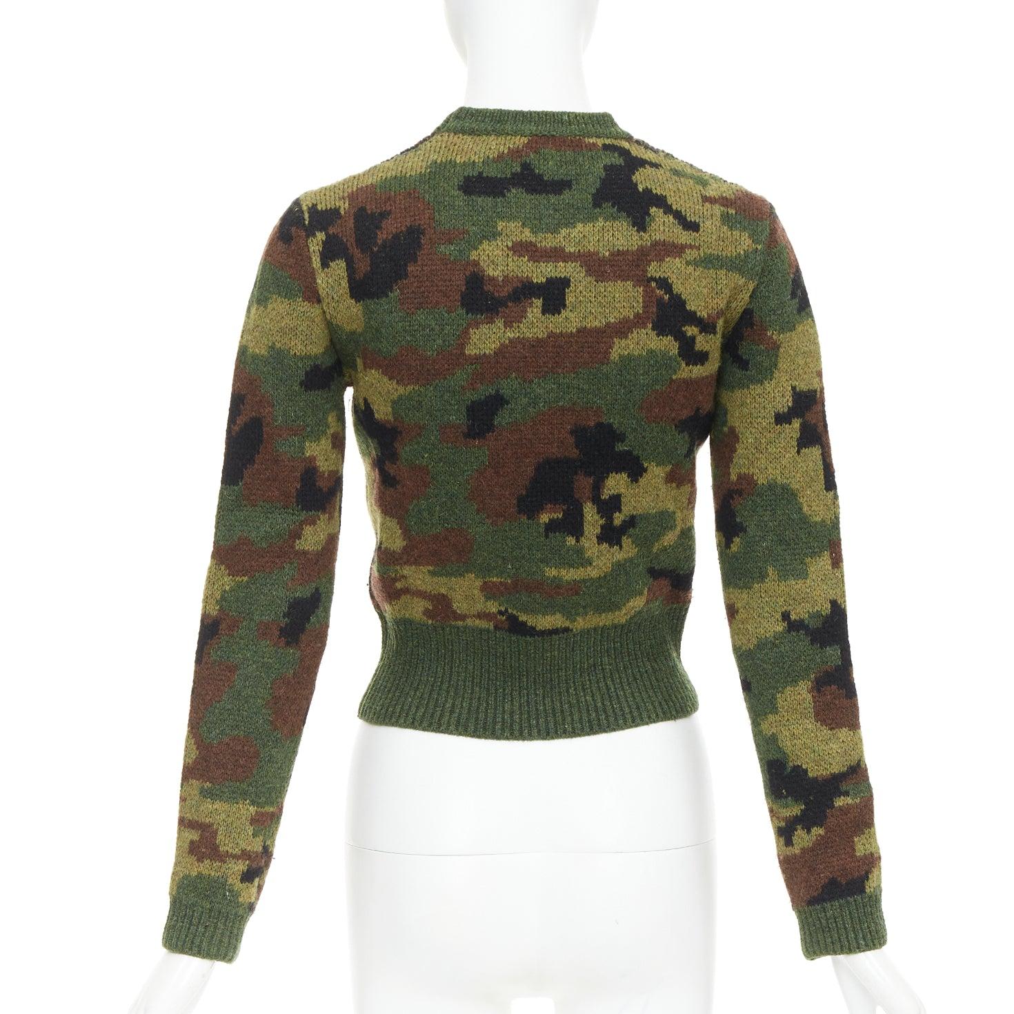 MIU MIU 2019 100% Schurwolle camouflage cropped sweater pullover IT36 XXS Damen im Angebot