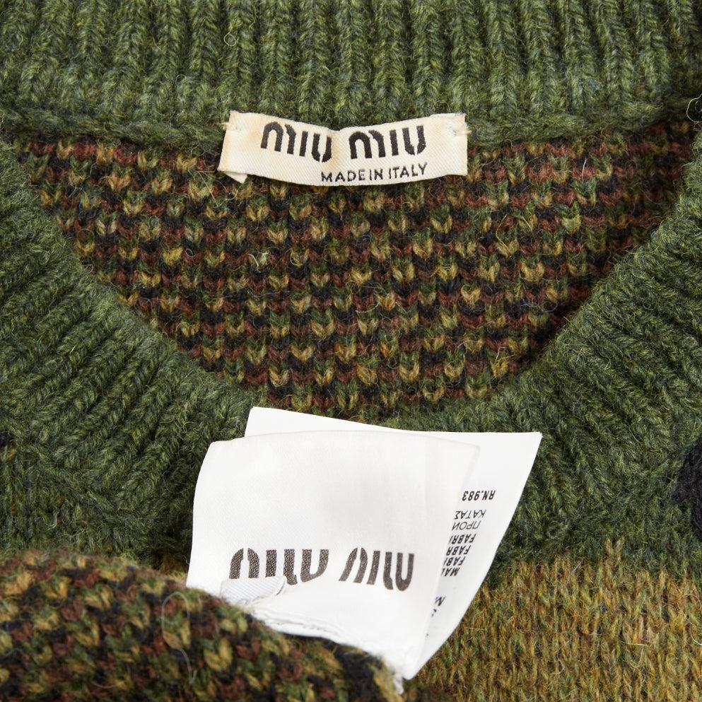 MIU MIU 2019 100% Schurwolle camouflage cropped sweater pullover IT36 XXS im Angebot 3