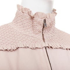 MIU MIU 2019 baby pink smocked lambskin leather ruffled puff crop jacket IT40 S