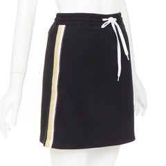 MIU MIU 2019 black cotton jersey blue logo sporty stripe drawstring skirt XS