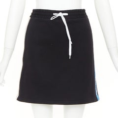 MIU MIU 2019 black cotton jersey blue logo sporty stripe drawstring skirt XS