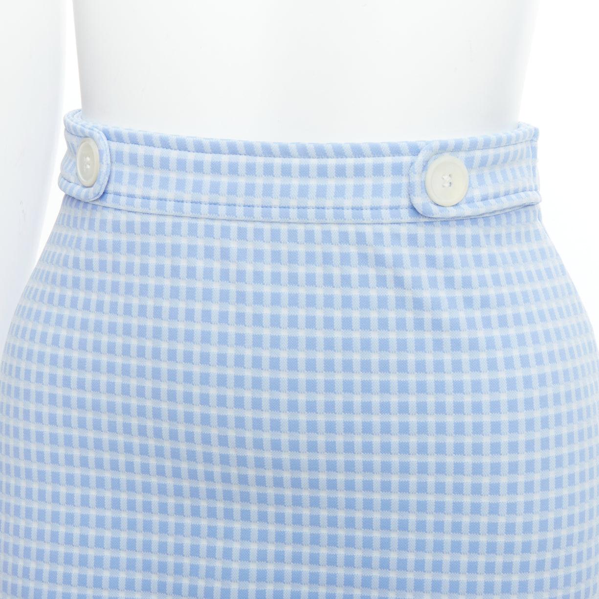 MIU MIU 2019 blue white gingham seersucker scallop trim buttons mini skirt XS
Reference: YIKK/A00149
Brand: Miu Miu
Designer: Miuccia Prada
Collection: 2019
Material: Polyamide, Blend
Color: Blue, White
Pattern: Gingham
Closure: Zip
Lining: Blue