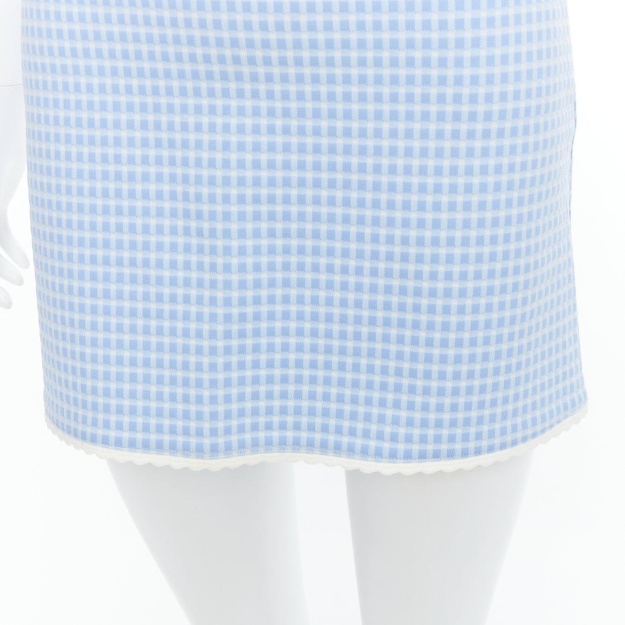 MIU MIU 2019 blue white gingham seersucker scallop trim buttons mini skirt XS 2